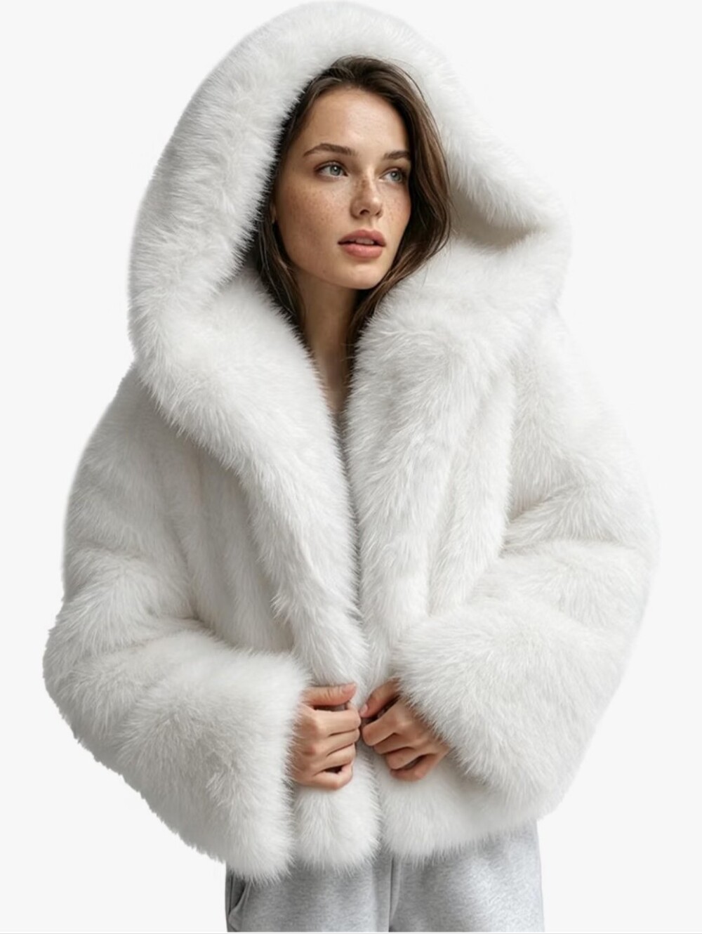 Women's Faux Fur Coat with Hood Cropped Fluffy Jacket